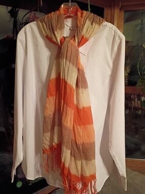 Lightweight Orange & Neutral Striped Scarf